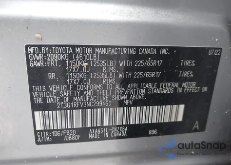 2022 Toyota Rav4 Le из США, поврежденный, VIN 2T3G1RFV3NC299460